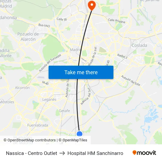 Nassica - Centro Outlet to Hospital HM Sanchinarro map