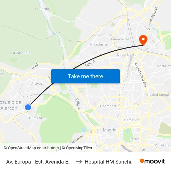 Av. Europa - Est. Avenida Europa to Hospital HM Sanchinarro map