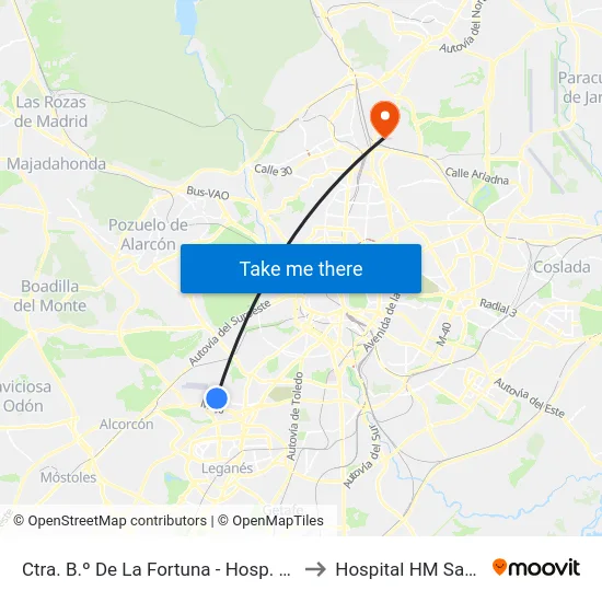 Ctra. B.º De La Fortuna - Hosp. Fund. San José to Hospital HM Sanchinarro map