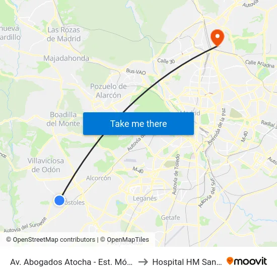 Av. Abogados Atocha - Est. Móstoles El Soto to Hospital HM Sanchinarro map