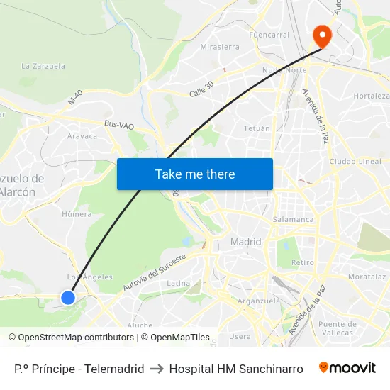 P.º Príncipe - Telemadrid to Hospital HM Sanchinarro map