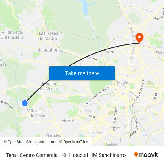 Tera - Centro Comercial to Hospital HM Sanchinarro map