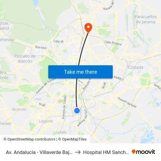 Av. Andalucía - Villaverde Bajo Cruce to Hospital HM Sanchinarro map