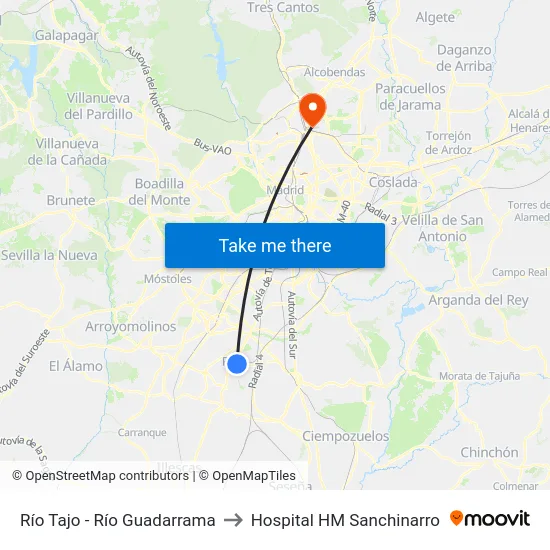 Río Tajo - Río Guadarrama to Hospital HM Sanchinarro map