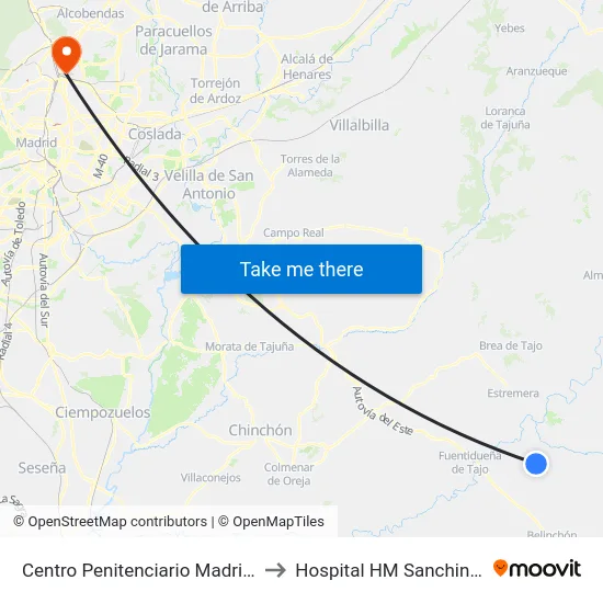 Centro Penitenciario Madrid VII to Hospital HM Sanchinarro map