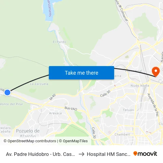 Av. Padre Huidobro - Urb. Casaquemada to Hospital HM Sanchinarro map