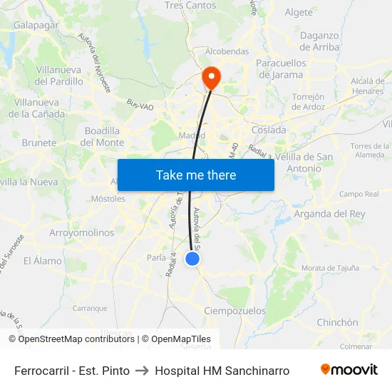 Ferrocarril - Est. Pinto to Hospital HM Sanchinarro map