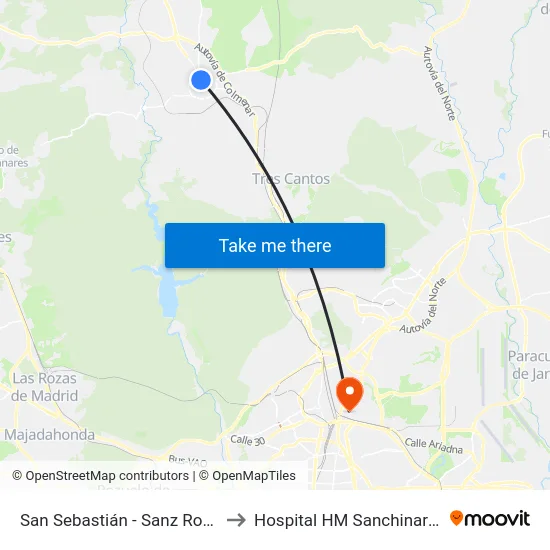 San Sebastián - Sanz Rosa to Hospital HM Sanchinarro map