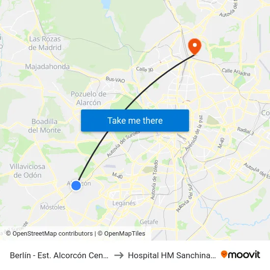 Berlín - Est. Alcorcón Central to Hospital HM Sanchinarro map