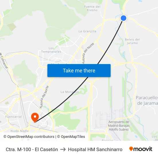 Ctra. M-100 - El Casetón to Hospital HM Sanchinarro map