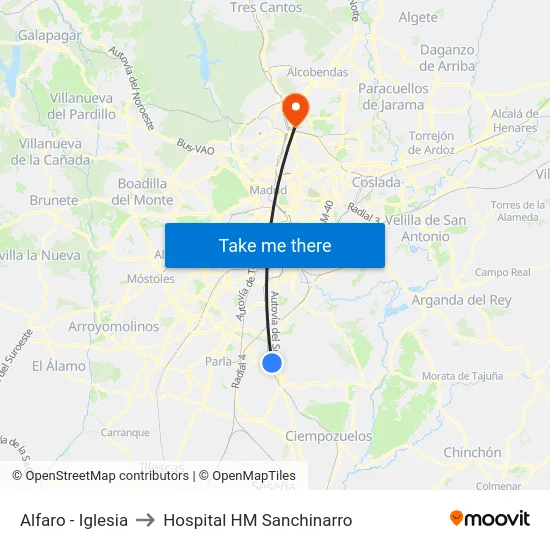 Alfaro - Iglesia to Hospital HM Sanchinarro map