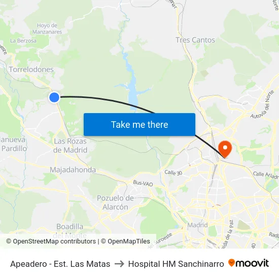 Apeadero - Est. Las Matas to Hospital HM Sanchinarro map