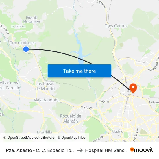 Pza. Abasto - C. C. Espacio Torrelodones to Hospital HM Sanchinarro map