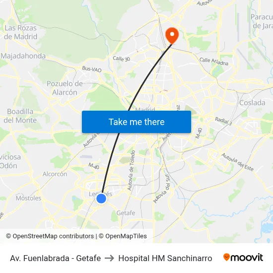 Av. Fuenlabrada - Getafe to Hospital HM Sanchinarro map