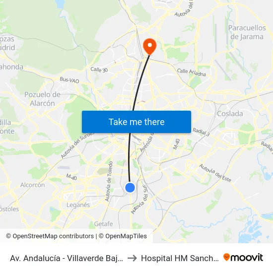Av. Andalucía - Villaverde Bajo Cruce to Hospital HM Sanchinarro map
