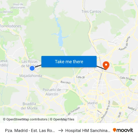 Pza. Madrid - Est. Las Rozas to Hospital HM Sanchinarro map