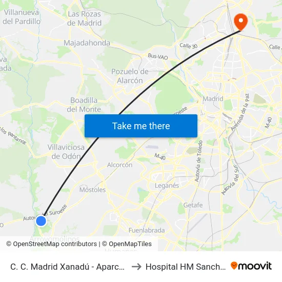 C. C. Madrid Xanadú - Aparcamiento to Hospital HM Sanchinarro map