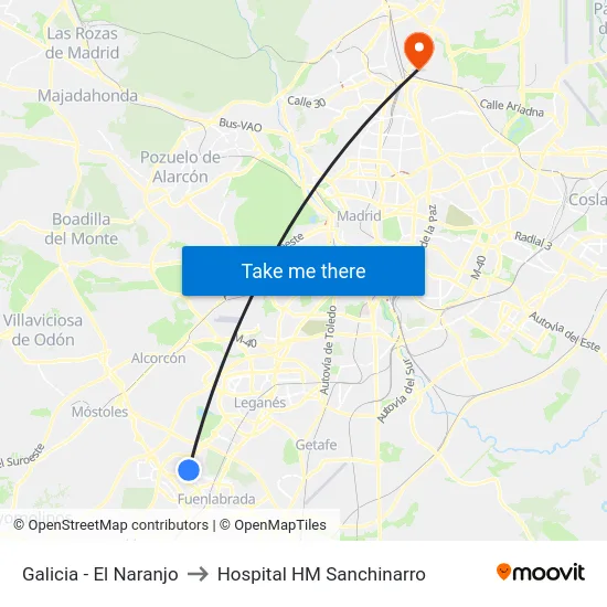 Galicia - El Naranjo to Hospital HM Sanchinarro map