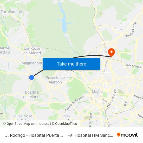 J. Rodrigo - Hospital Puerta De Hierro to Hospital HM Sanchinarro map