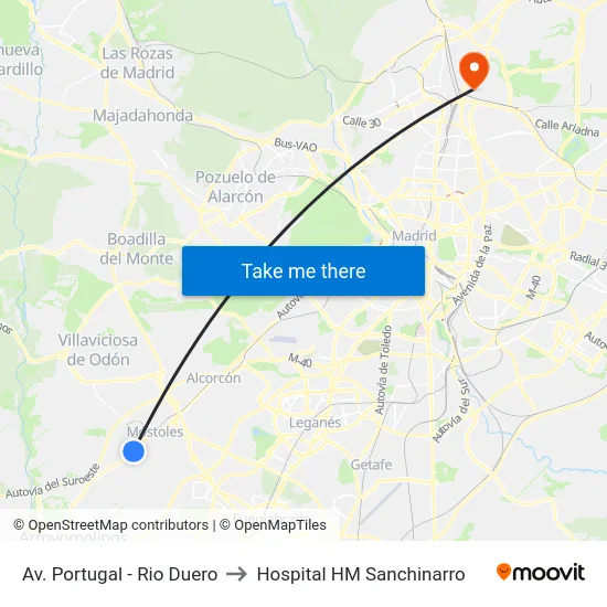Av. Portugal - Rio Duero to Hospital HM Sanchinarro map