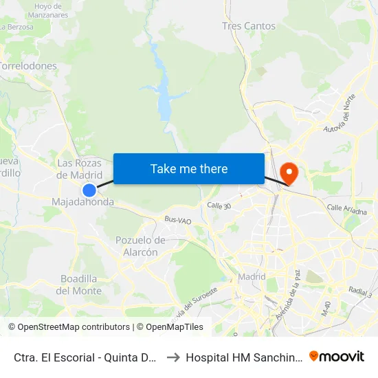 Ctra. El Escorial - Quinta Del Sol to Hospital HM Sanchinarro map