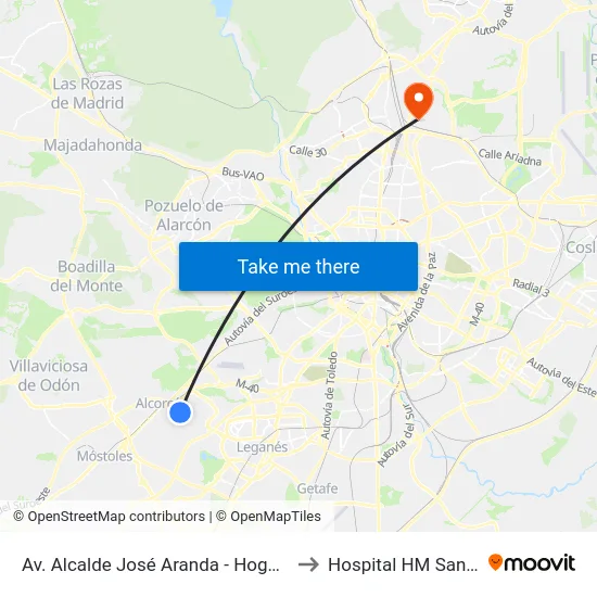 Av. Alcalde José Aranda - Hogar Pensionista to Hospital HM Sanchinarro map