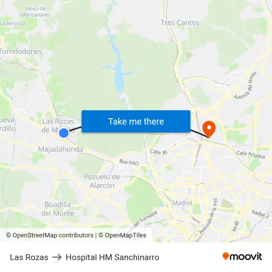 Las Rozas to Hospital HM Sanchinarro map