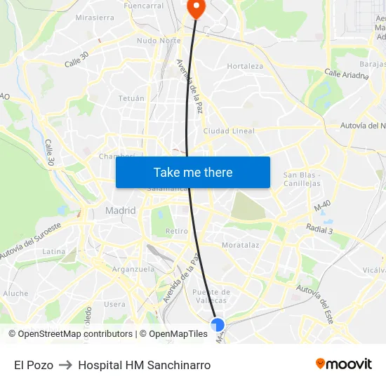 El Pozo to Hospital HM Sanchinarro map