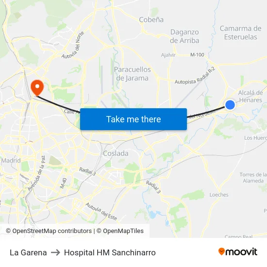 La Garena to Hospital HM Sanchinarro map