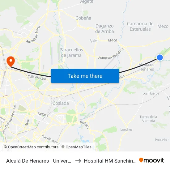 Alcalá De Henares - Universidad to Hospital HM Sanchinarro map