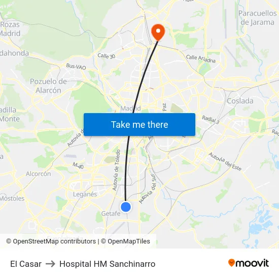 El Casar to Hospital HM Sanchinarro map
