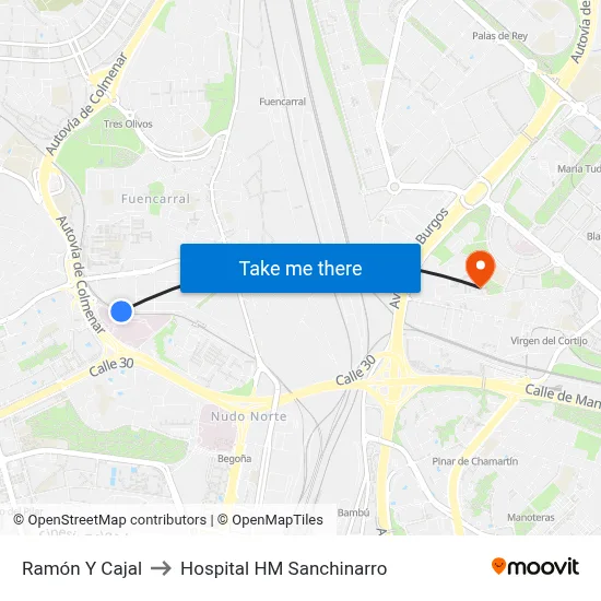 Ramón Y Cajal to Hospital HM Sanchinarro map