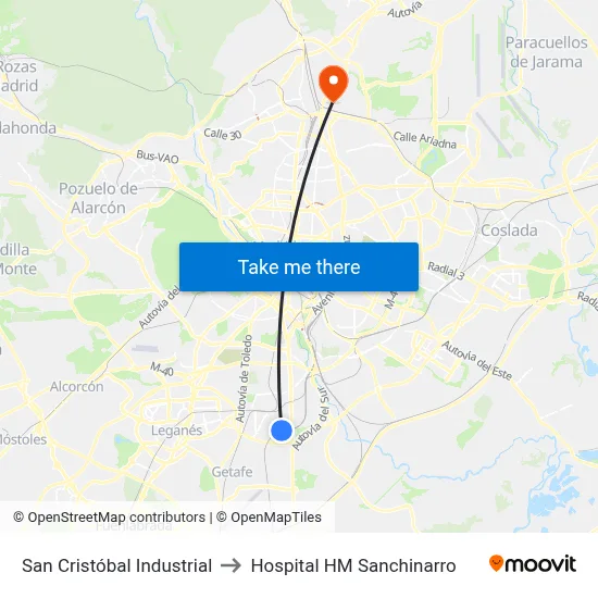 San Cristóbal Industrial to Hospital HM Sanchinarro map
