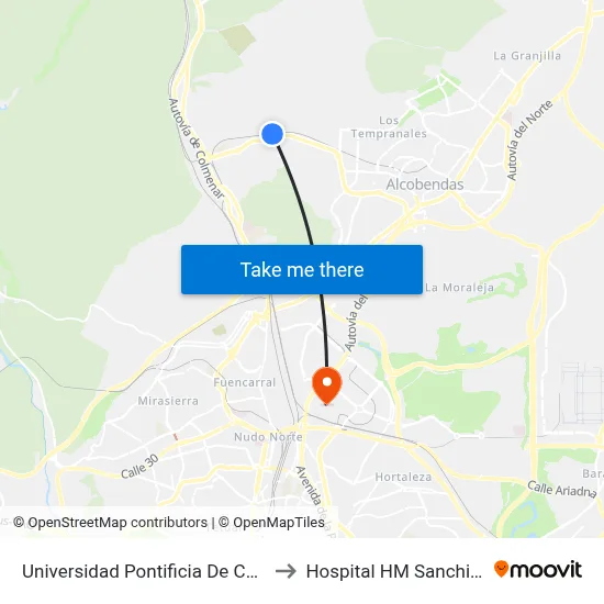 Universidad Pontificia De Comillas to Hospital HM Sanchinarro map