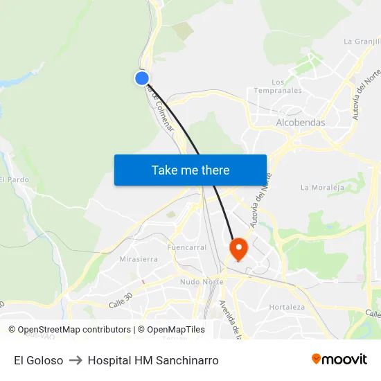 El Goloso to Hospital HM Sanchinarro map
