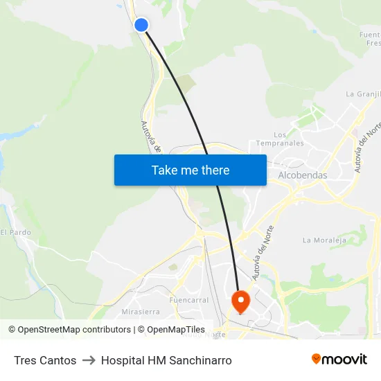 Tres Cantos to Hospital HM Sanchinarro map