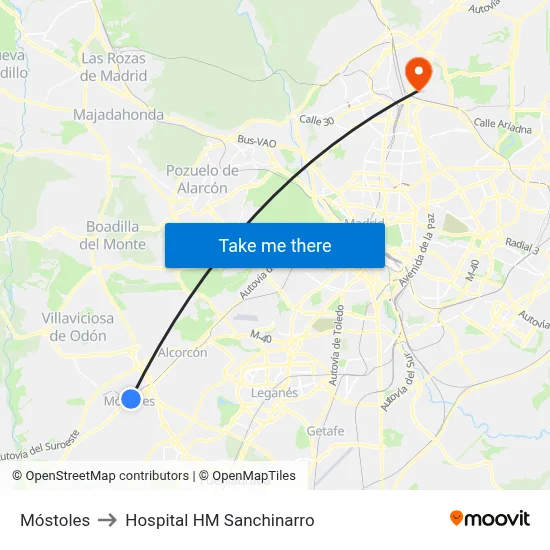 Móstoles to Hospital HM Sanchinarro map