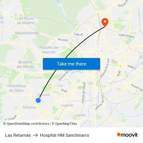 Las Retamas to Hospital HM Sanchinarro map