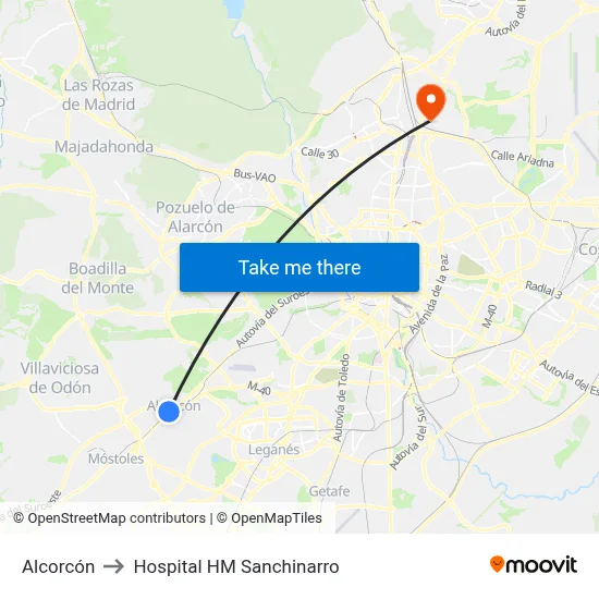 Alcorcón to Hospital HM Sanchinarro map