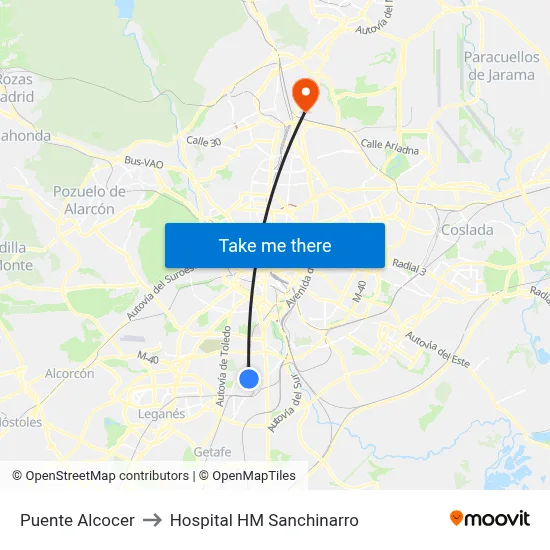 Puente Alcocer to Hospital HM Sanchinarro map