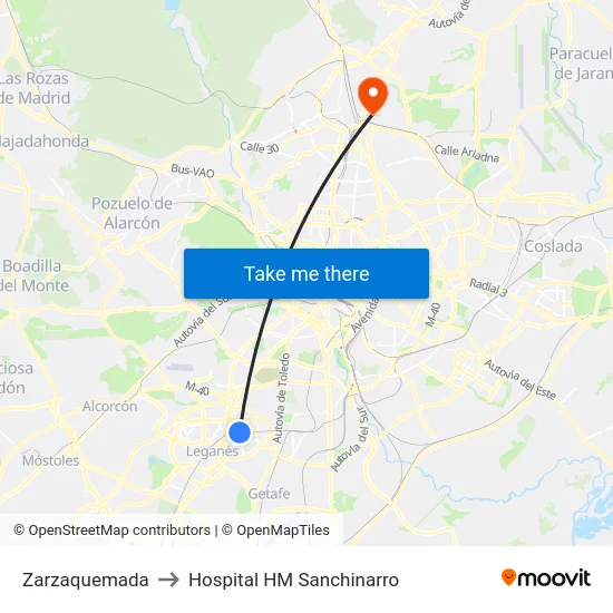 Zarzaquemada to Hospital HM Sanchinarro map