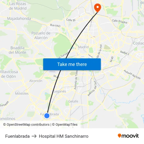 Fuenlabrada to Hospital HM Sanchinarro map