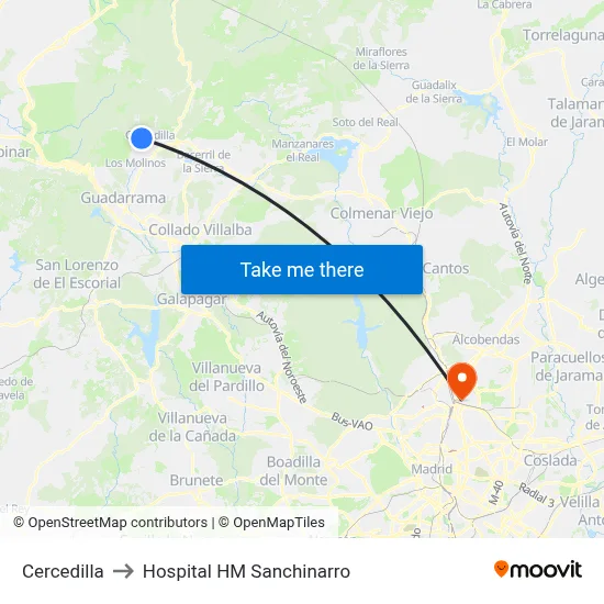 Cercedilla to Hospital HM Sanchinarro map
