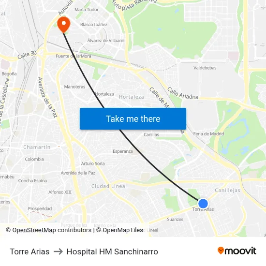 Torre Arias to Hospital HM Sanchinarro map