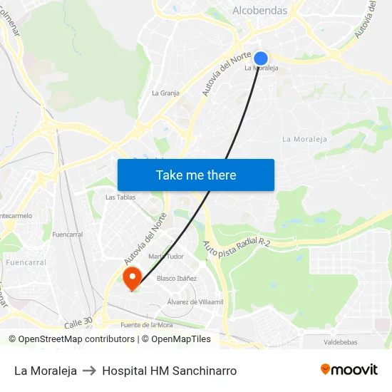 La Moraleja to Hospital HM Sanchinarro map