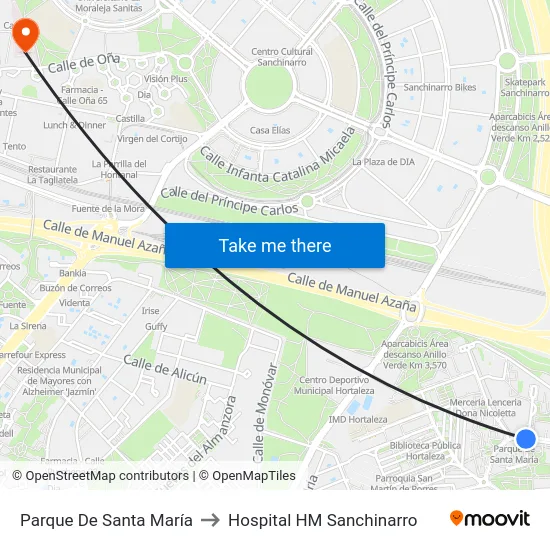 Parque De Santa María to Hospital HM Sanchinarro map