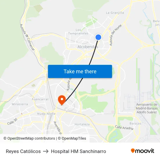 Reyes Católicos to Hospital HM Sanchinarro map