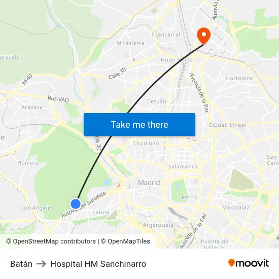 Batán to Hospital HM Sanchinarro map