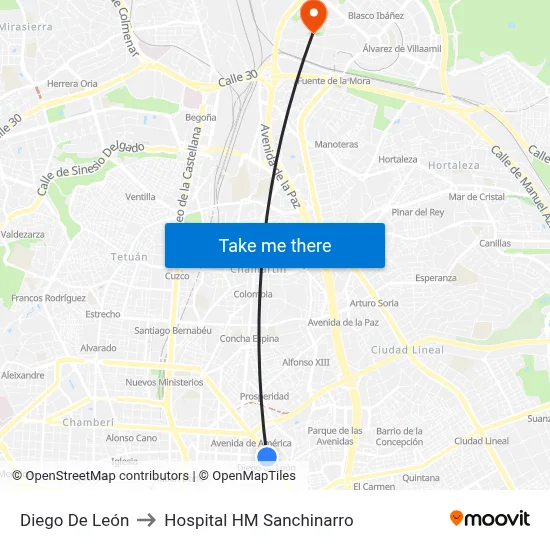 Diego De León to Hospital HM Sanchinarro map