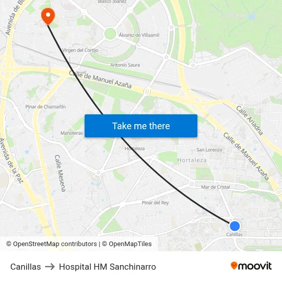 Canillas to Hospital HM Sanchinarro map